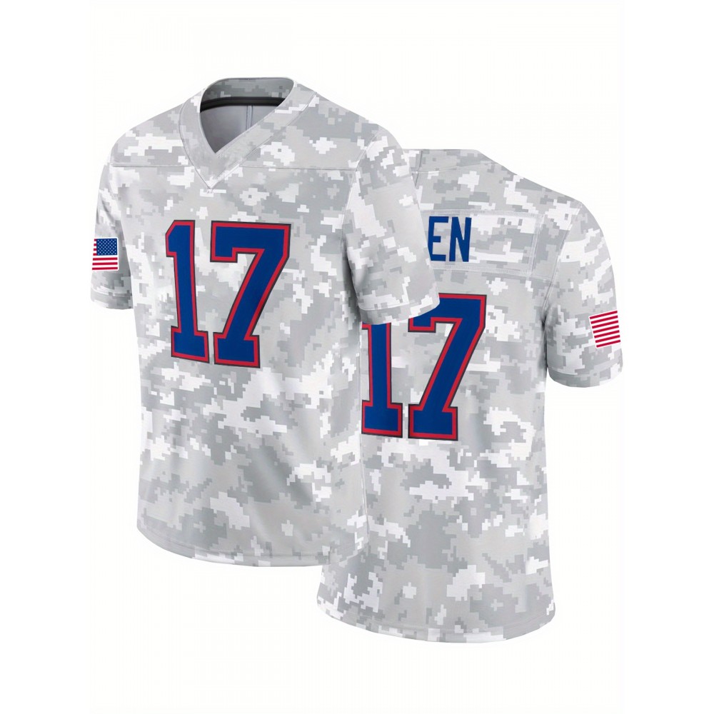 1pc Men's #17 Camo V-Neck Sport Jersey - Breathable Polyester Loose Fit Athletic T-Shirt for Training, Competition, Casual Outings & Holiday Celebrations (Grey)