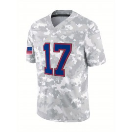 1pc Men's #17 Camo V-Neck Sport Jersey - Breathable Polyester Loose Fit Athletic T-Shirt for Training, Competition, Casual Outings & Holiday Celebrations (Grey)