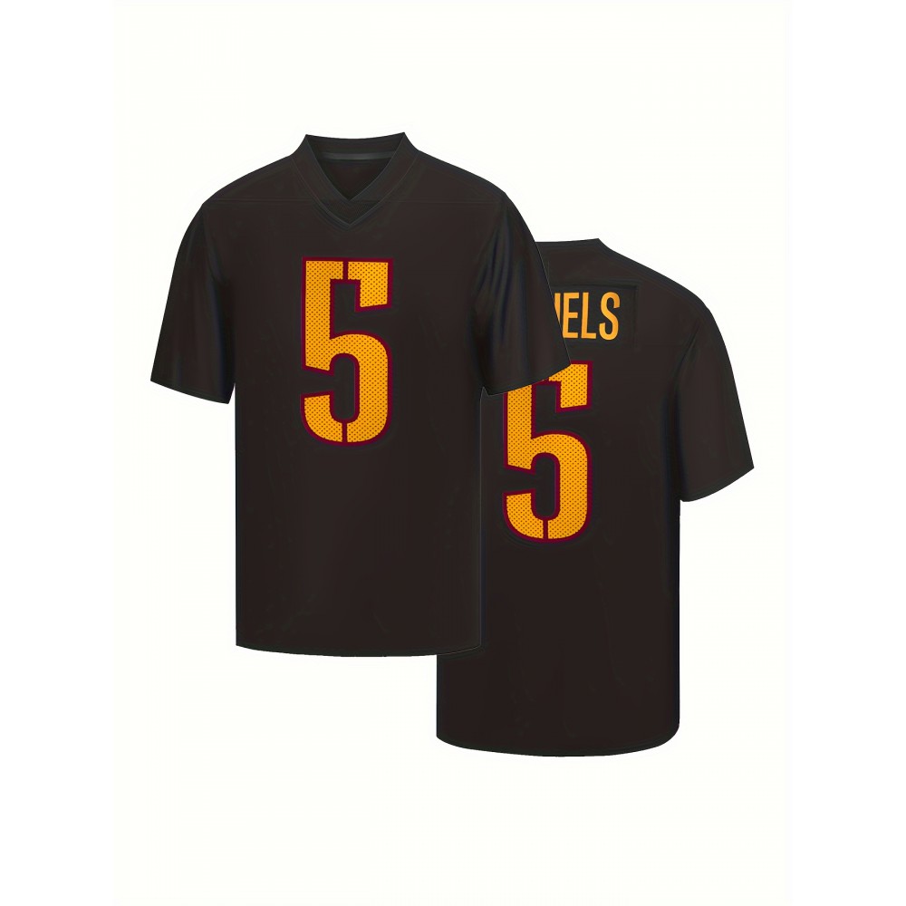 Men'S Black # 5 Breathable Rugby Shirt, Sports V-Neck Short Sleeved Training Shirt, Classic Embroidered American Rugby Shirt Men'S Black # 5 Breathable Rugby Shirt, Sports V-Neck Short Sleeved Training Shirt, Classic Embroidered American Rugby Shirt