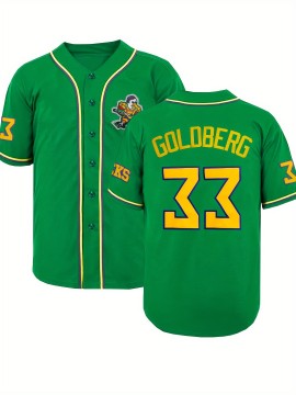 Classic Letter & Number 33 Embroidered Design, Men'S Breathable Baseball Jersey, Short Sleeve Shirt For Training And Competition