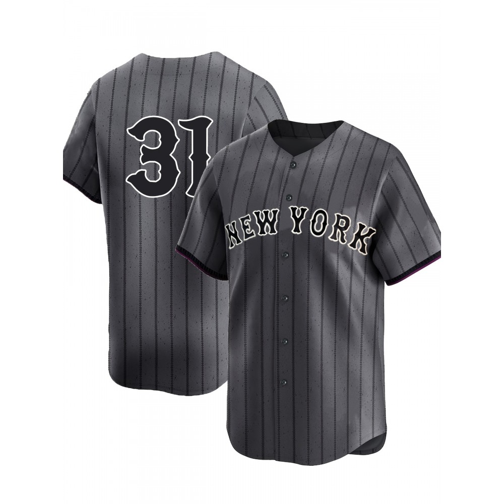 Men'S #31 Stripe City Edition Baseball Jersey, Classic Retro Letter Embroidery Design Breathable Short Sleeve T-Shirt For Training Competition