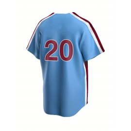 Men'S #20 Blue Baseball Jersey, Classic Retro Letter Embroidery Design Breathable Short Sleeve Shirt For Training