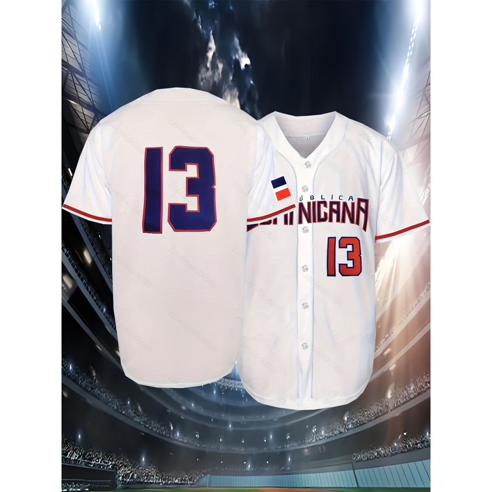 Men'S #13White Baseball Sweatshirt Suitable For Training Team Sports Competitions In Spring, Summer, And Autumn SizeS-XXXL