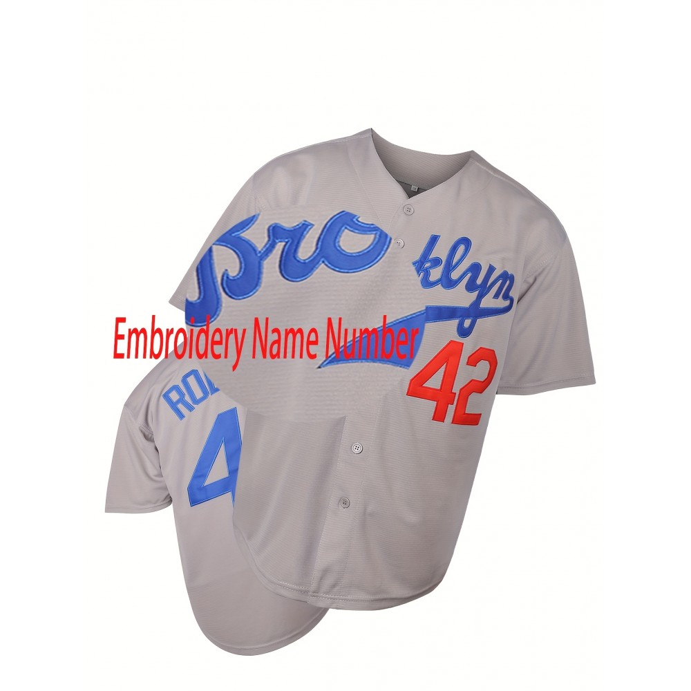 #42 Brooklyn Embroidered Grey Baseball Jersey #42 Brooklyn Embroidered Grey Baseball Jersey