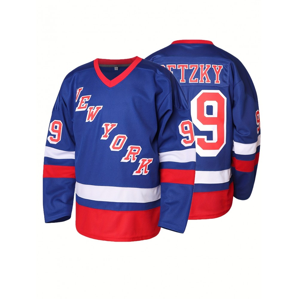 Men's #99 Blue Ice Hockey Jersey - Breathable Vintage Embroidered V-Neck Captain's Jersey with Striped Accents, Loose Fit for Sports, Casual & Outdoor Wear | All-Season Comfort, Machine Washable, Sports Comfort Clothing, Embroidered Detailing Men's #99 Blue Ice Hockey Jersey - Breathable Vintage Embroidered V-Neck Captain's Jersey with Striped Accents, Loose Fit for Sports, Casual & Outdoor Wear | All-Season Comfort, Machine Washable, Sports Comfort Clothing, Embroidered Detailing