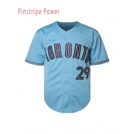 Men'S # 29 Blue Embroidered Baseball Shirt Suitable For Training And Casual Wear Durable Polyester S-3XL