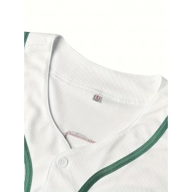 1pc Men'S Polyester V-Neck Baseball Jersey with Embroidered Mexican Design, Loose Fit Button-Up Top for Casual, Sports, Training, Hiking & Outdoor Activities, All-Season Comfort