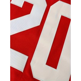 Men's # 20 Red Embroidered Ice Hockey Match Jersey - V-neck, Long Sleeve, Polyester - Suitable For Sports And Casual Wear