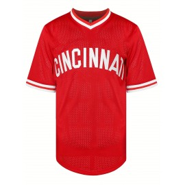 Men'S Breathable Baseball Jersey With Embroidered #14 & ROSE Design, 100% Polyester V-Neck Short Sleeve Shirt