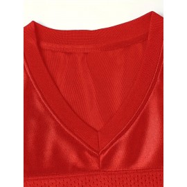 Men'S Solid Color Rugby Jersey, Embroidered American Football Jersey, Breathable V-neck, Outdoor Activity And Party Casual Sportswear