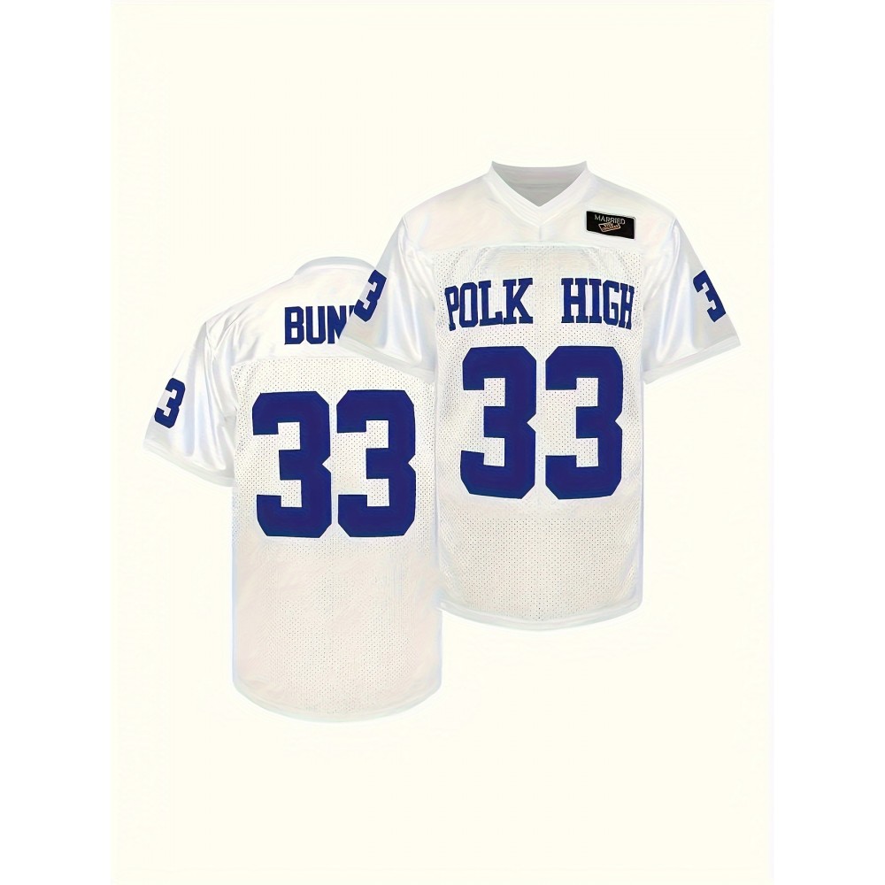 1pc Men'S #33 Polk High Embroidered American Football Jersey - Polyester V-Neck Sports Shirt for Training, Games, Casual Outings - Loose Fit for Adults, Teens, Unisex - Spring, Summer, Fall 1pc Men'S #33 Polk High Embroidered American Football Jersey - Polyester V-Neck Sports Shirt for Training, Games, Casual Outings - Loose Fit for Adults, Teens, Unisex - Spring, Summer, Fall