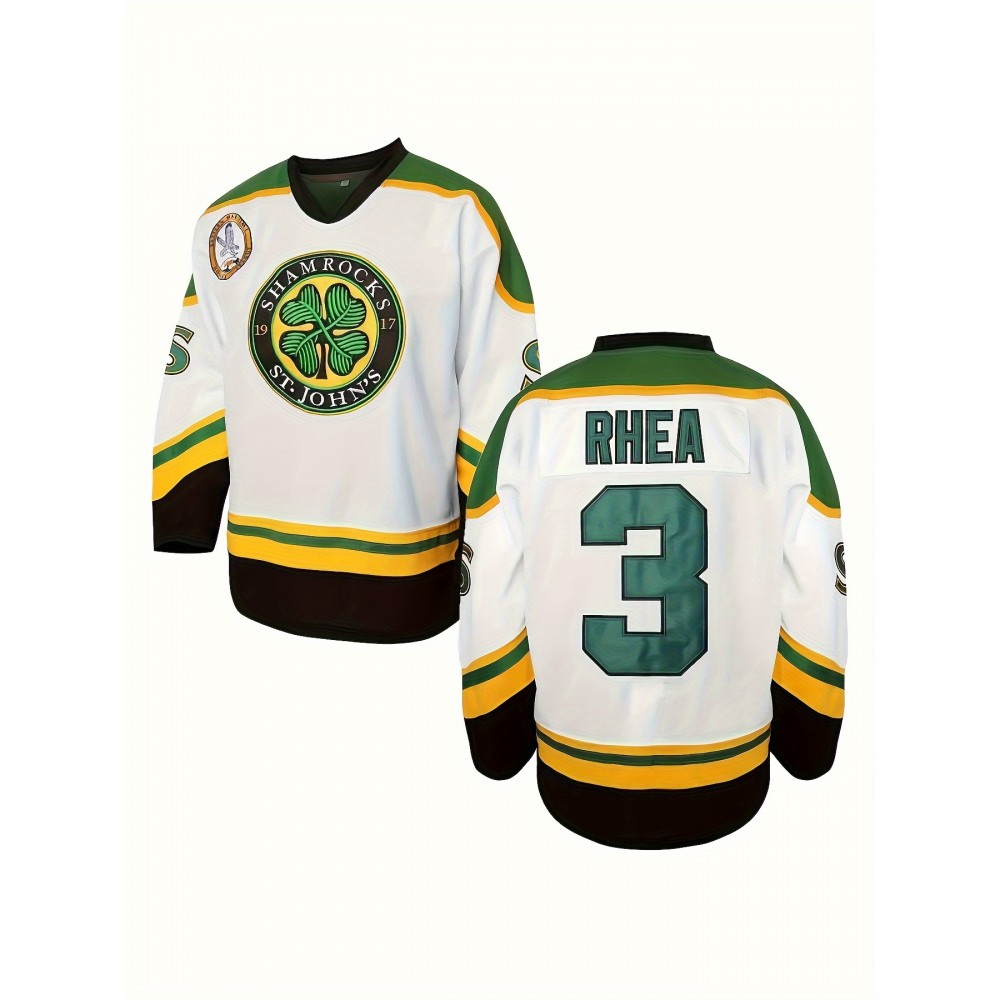 #3 White Clover Embroidered Men's Retro Color Block Long Sleeved Loose V-neck Ice Hockey Jersey, Men's Sports Party Sweatshirt