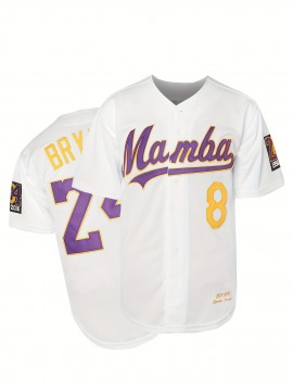 Men's #24 Mamba Embroidered Baseball Jersey - White & Purple, V-Neck, Button-Up, Breathable Polyester, Perfect for Sports, Training, and Casual Wear, Training Apparel | Sporty Look | Embroidered Detailing