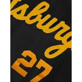 Men'S # 27 Black Retro Baseball Shirt - Breathable And Comfortable Polyester Fiber V-Neck Button Sports Shirt S-3XL Perfect For Team Training And Casual Wearing