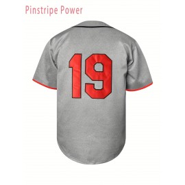 Men'S # 19 Gray V-neck Baseball Shirt, Breathable Polyester Fiber Loose Sports Top With Slight Elasticity, Suitable For Training, Hiking, And Casual Wear S-3XL