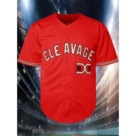 Cleveland #38 Embroidered Baseball Jersey - Red V-Neck Button-Up Shirt, Polyester, Sizes S-3XL, Loose Fit for Sports, Casual & Outdoor Activities