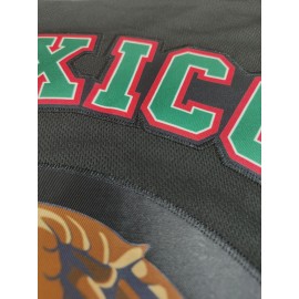 Men's Mexican Style Baseball Jersey - Retro Mexico Letter & Eagle Patriotic Design, Breathable V-Neck Button-Up Shirt with Raglan Sleeves, Loose Fit for Sports, Parties & Casual Wear, Cultural Event Attire, Detailing