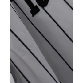 Letter And Number 12 Embroidery, Men's Short Sleeve V-neck Striped Baseball Jersey, Comfy Top for Training And Competition