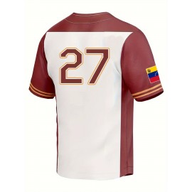 Men'S Venezuela #27 Baseball Jersey, Classic Retro Letter Embroidery Design Breathable Short Sleeve Sports Shirt For Training Competition