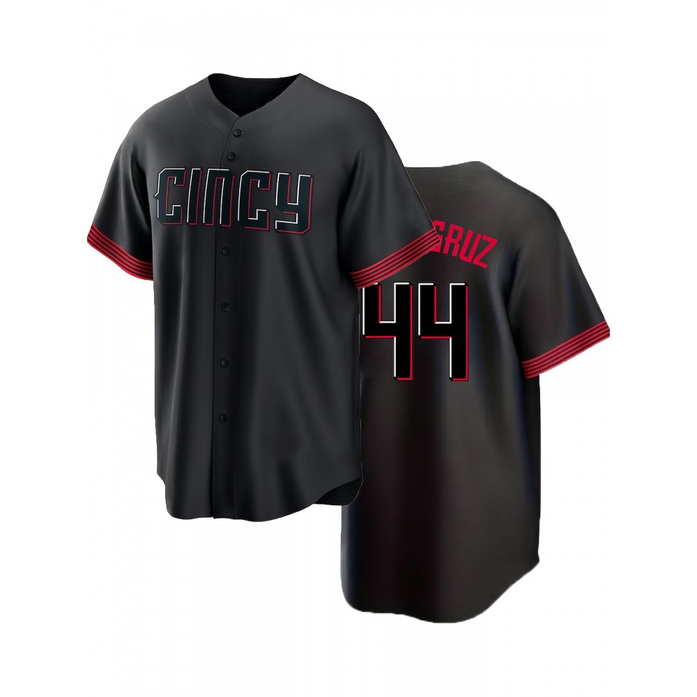 Men's #44 Black City Edition Baseball Jersey, Classic Retro Letter Embroidery Design Breathable Short Sleeve T-Shirt for Training Competition