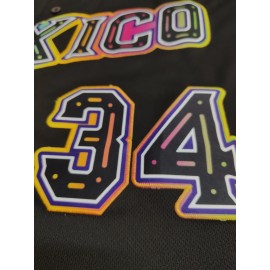 Men's Mexico #34 Black Baseball Jersey - Retro Letter & Number Design, Breathable V-Neck Button-Up Shirt, Loose Fit Short Sleeve for Training, Competition, Casual & Holiday Wear, Quality Embroidery Detail, Best for Christmas, Perfect for Thanksgiving