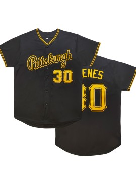 Men'S #30 Pittsburgh Black Baseball Jersey - Classic Retro Embroidered Lettering, Breathable Short Sleeve V-Neck Sports Shirt For Casual & Party Wear