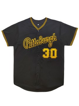Men'S #30 Pittsburgh Black Baseball Jersey - Classic Retro Embroidered Lettering, Breathable Short Sleeve V-Neck Sports Shirt For Casual & Party Wear
