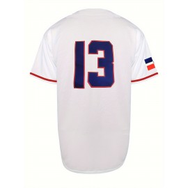 Men'S Dominican #13 White Baseball Jersey - Classic Retro Design, Breathable Polyester Short Sleeve Shirt for Sports, Training & Casual Wear