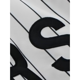 Men's Vintage Baseball Jersey #3 - Retro Chicos Letter Embroidery, Breathable Polyester V-Neck Short Sleeve, Loose Fit Striped Design for Training, Competition & Casual Wear