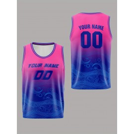 [Loose Basketball Jersey] Custom Sleeveless Basketball Jersey Shirt, Loose & Breathable | Boys Personalized Ocean Waves Pattern Top For Sports & Exercise