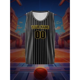 Boys Loose & Breathable Custom Sleeveless Basketball Jersey Shirt, Personalized Striped Top For Sports & Exercise