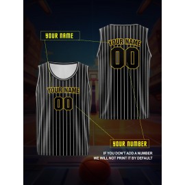 Boys Loose & Breathable Custom Sleeveless Basketball Jersey Shirt, Personalized Striped Top For Sports & Exercise