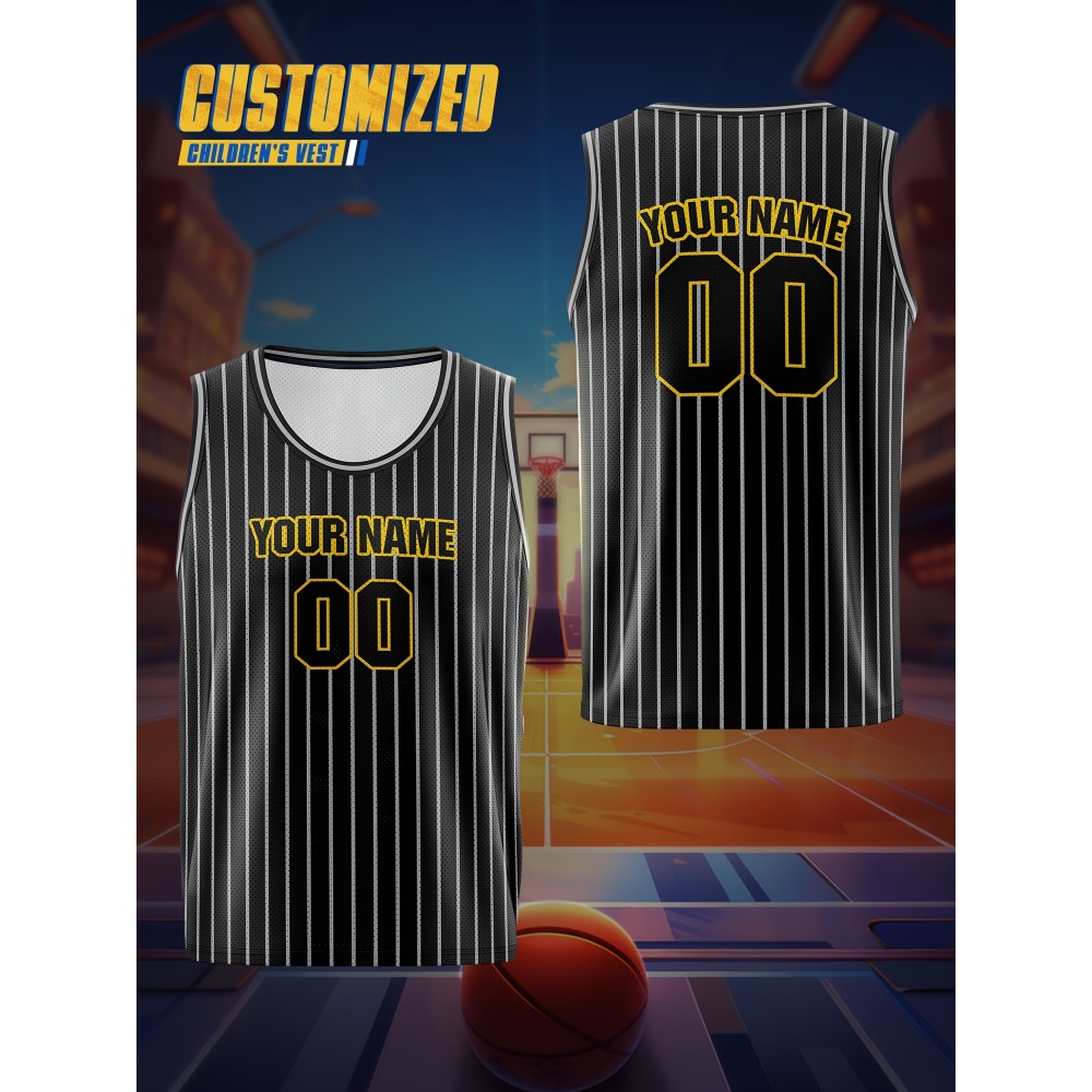 Boys Loose & Breathable Custom Sleeveless Basketball Jersey Shirt, Personalized Striped Top For Sports & Exercise Boys Loose & Breathable Custom Sleeveless Basketball Jersey Shirt, Personalized Striped Top For Sports & Exercise