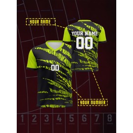 Customizable Youngsters' Soccer Jersey - V-Neck, Comfort Fit with Personalized Name & Number, Black/Green Camo Design, Ideal for Sports, Leisure & Outdoor Activities, Machine Washable, Soccer Accessories