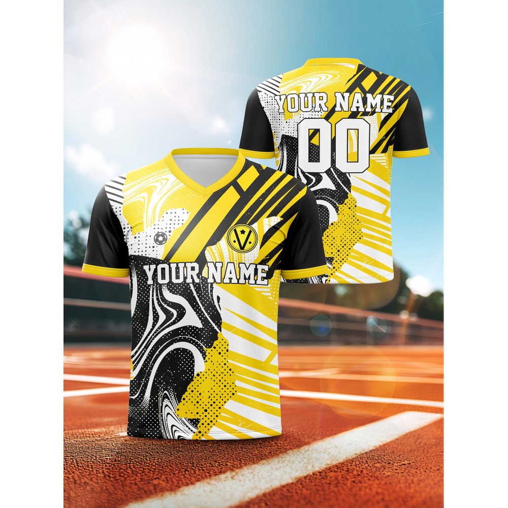 [Custom Football] Customizable V-Neck Children's Football Shirt | Comfortable Fit Sports Leisure Outdoor Running Tops with Name and Number