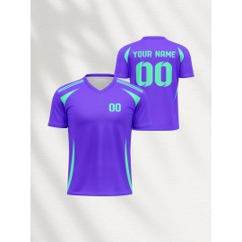 1pc Customizable V-Neck Soccer Jersey for Kids - 100% Polyester Knit Fabric, All-Over Print, Personalized Name & Number, Regular Fit for Boys & Girls, Ideal for Sports, Casual Wear & Outdoor Activities - Spring/Summer/Fall Collection