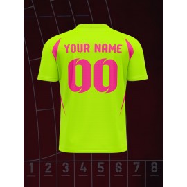 1pc Customizable V-Neck Soccer Jersey for Kids - 100% Polyester Knit Fabric, All-Over Print, Personalized Name & Number, Regular Fit for Boys & Girls, Ideal for Sports, Casual Wear & Outdoor Activities - Spring/Summer/Fall Collection