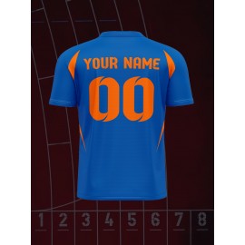 1pc Customizable V-Neck Soccer Jersey for Kids - 100% Polyester Knit Fabric, All-Over Print, Personalized Name & Number, Regular Fit for Boys & Girls, Ideal for Sports, Casual Wear & Outdoor Activities - Spring/Summer/Fall Collection