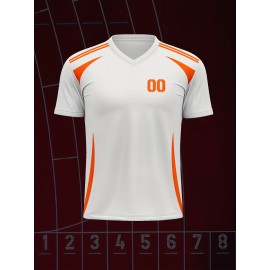 1pc Customizable V-Neck Soccer Jersey for Kids - 100% Polyester Knit Fabric, All-Over Print, Personalized Name & Number, Regular Fit for Boys & Girls, Ideal for Sports, Casual Wear & Outdoor Activities - Spring/Summer/Fall Collection
