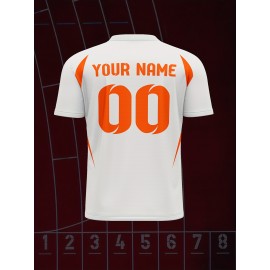 1pc Customizable V-Neck Soccer Jersey for Kids - 100% Polyester Knit Fabric, All-Over Print, Personalized Name & Number, Regular Fit for Boys & Girls, Ideal for Sports, Casual Wear & Outdoor Activities - Spring/Summer/Fall Collection