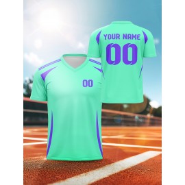 1pc Customizable V-Neck Soccer Jersey for Kids - 100% Polyester Knit Fabric, All-Over Print, Personalized Name & Number, Regular Fit for Boys & Girls, Ideal for Sports, Casual Wear & Outdoor Activities - Spring/Summer/Fall Collection