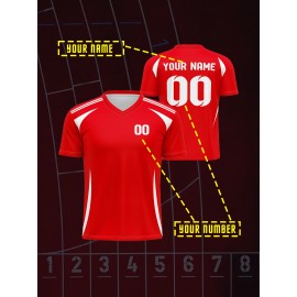 1pc Customizable V-Neck Soccer Jersey for Kids - 100% Polyester Knit Fabric, All-Over Print, Personalized Name & Number, Regular Fit for Boys & Girls, Ideal for Sports, Casual Wear & Outdoor Activities - Spring/Summer/Fall Collection