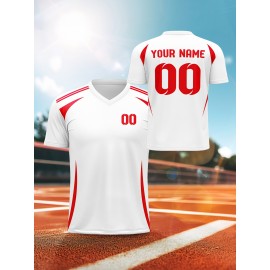 1pc Customizable V-Neck Soccer Jersey for Kids - 100% Polyester Knit Fabric, All-Over Print, Personalized Name & Number, Regular Fit for Boys & Girls, Ideal for Sports, Casual Wear & Outdoor Activities - Spring/Summer/Fall Collection