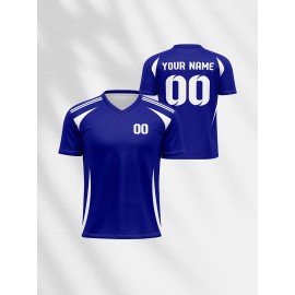 1pc Customizable V-Neck Soccer Jersey for Kids - 100% Polyester Knit Fabric, All-Over Print, Personalized Name & Number, Regular Fit for Boys & Girls, Ideal for Sports, Casual Wear & Outdoor Activities - Spring/Summer/Fall Collection