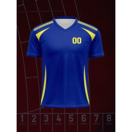 1pc Customizable V-Neck Soccer Jersey for Kids - 100% Polyester Knit Fabric, All-Over Print, Personalized Name & Number, Regular Fit for Boys & Girls, Ideal for Sports, Casual Wear & Outdoor Activities - Spring/Summer/Fall Collection