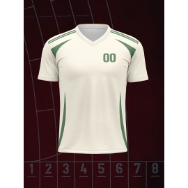 1pc Customizable V-Neck Soccer Jersey for Kids - 100% Polyester Knit Fabric, All-Over Print, Personalized Name & Number, Regular Fit for Boys & Girls, Ideal for Sports, Casual Wear & Outdoor Activities - Spring/Summer/Fall Collection