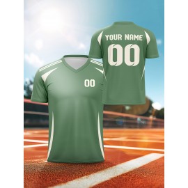 1pc Customizable V-Neck Soccer Jersey for Kids - 100% Polyester Knit Fabric, All-Over Print, Personalized Name & Number, Regular Fit for Boys & Girls, Ideal for Sports, Casual Wear & Outdoor Activities - Spring/Summer/Fall Collection