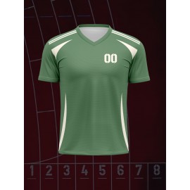 1pc Customizable V-Neck Soccer Jersey for Kids - 100% Polyester Knit Fabric, All-Over Print, Personalized Name & Number, Regular Fit for Boys & Girls, Ideal for Sports, Casual Wear & Outdoor Activities - Spring/Summer/Fall Collection