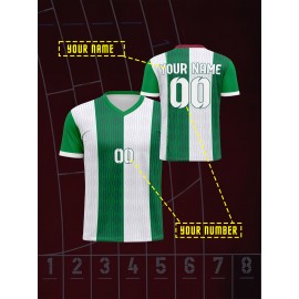 Customizable Kids Soccer Jersey, V-Neck Polyester Football Top with Personalized Name & Number, Medium Stretch, All-Season Sports Shirt for Boys & Girls, Casual Training & Outdoor Wear