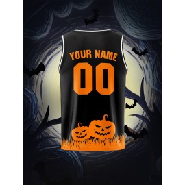 Customizable Kids Halloween Basketball Vest, Polyester 100% Breathable & Washable, Loose Fit Sports Jersey with All-Over Print, Casual & Outdoor Sports Apparel for Boys & Girls, Knit Fabric, Festive Party & Training Gear